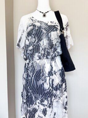 Cubism Stretchy Dress Abstract Black and White Pattern - Size XL